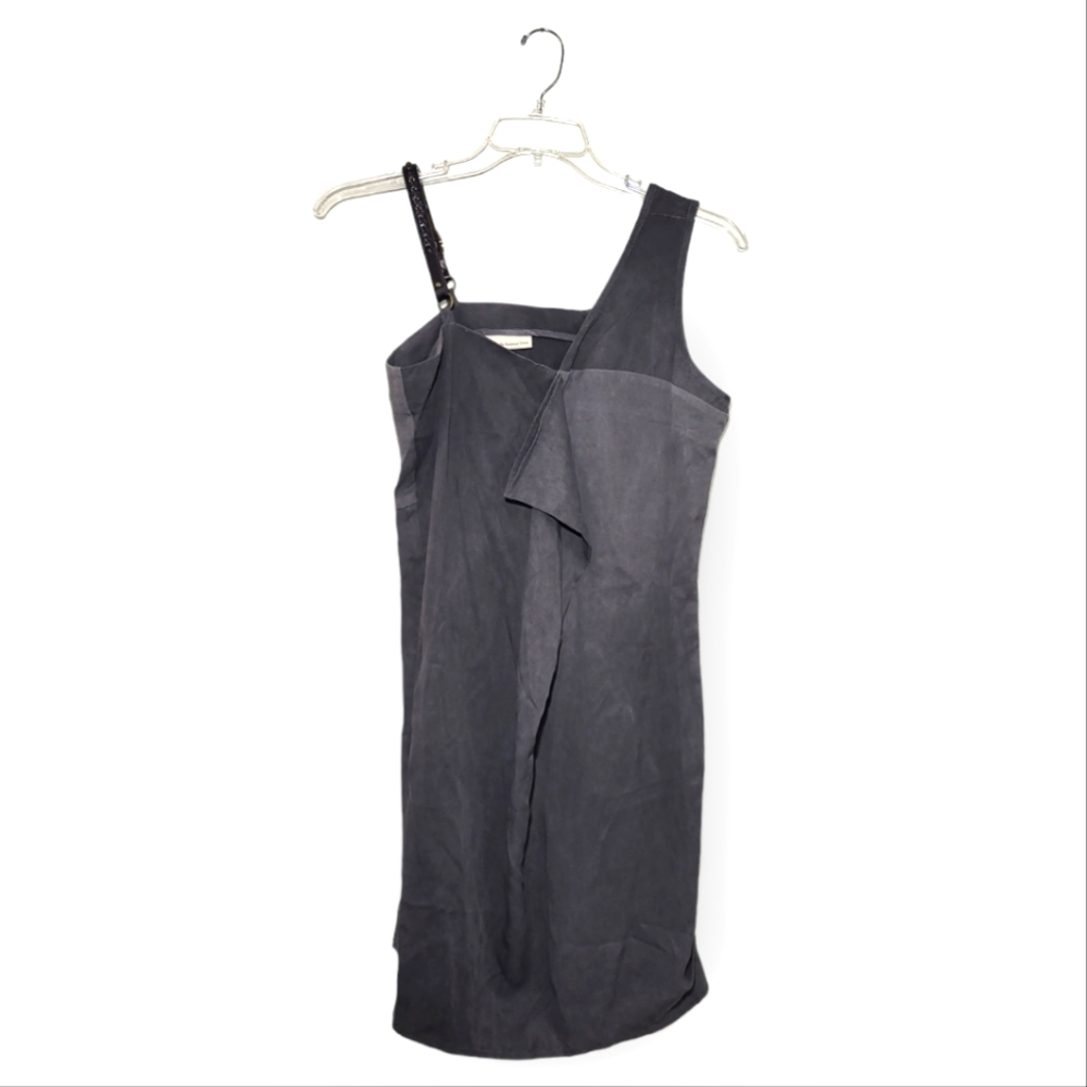 Society for Rational Dress Gray Tencel Leather Strap Asymmetric Dress Large